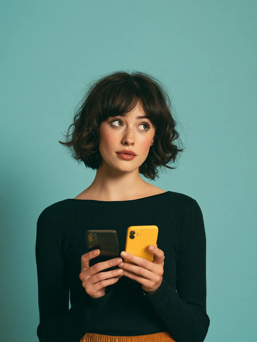 Woman comparing two personal loan offers on phone screens held side by side