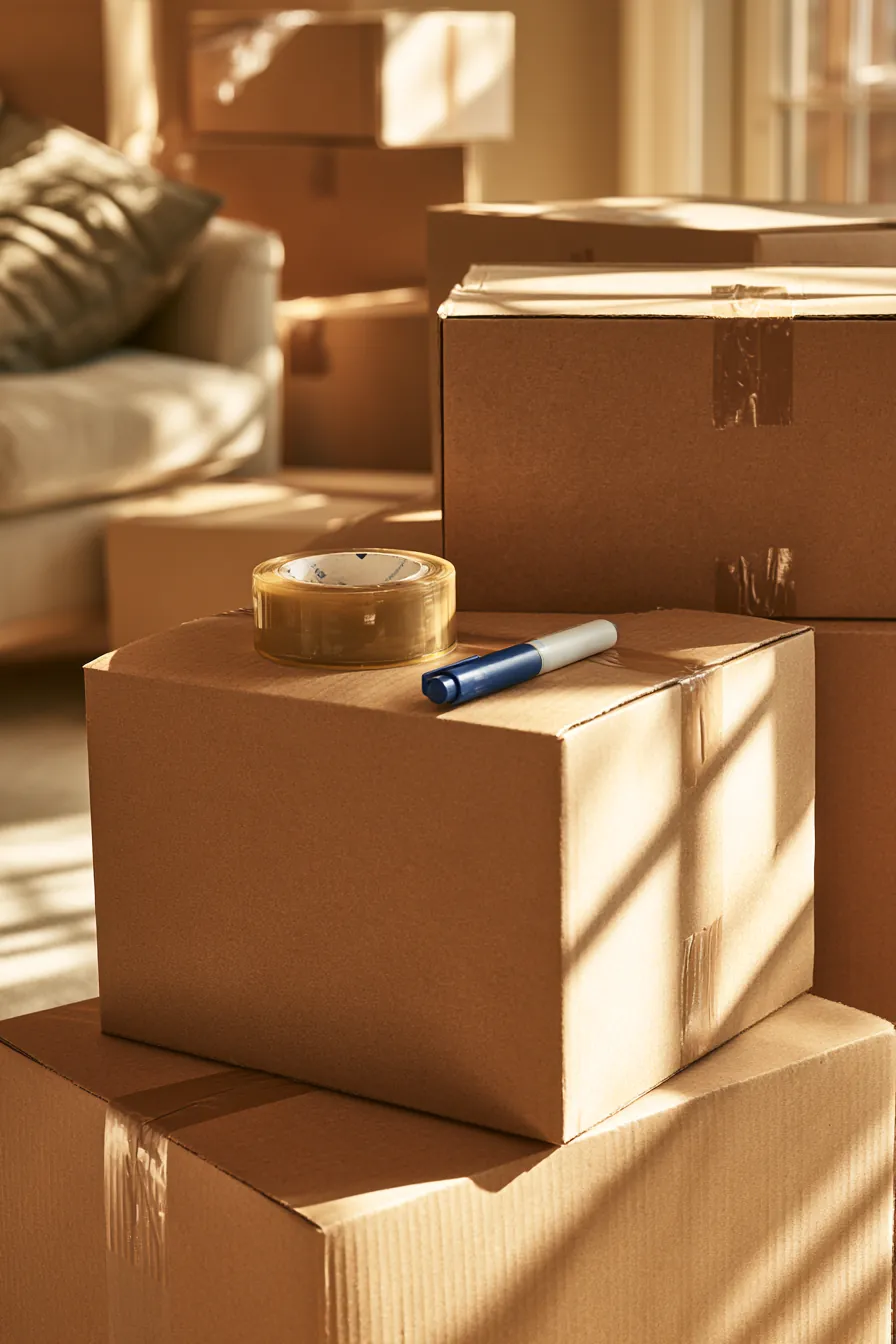 Moving boxes taped and labeled, an application prepared the same way, everything findable